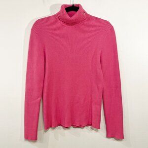 New Vintage LRL 100% Cotton Turtleneck Ribbed Sweater Begonia Pink Large
